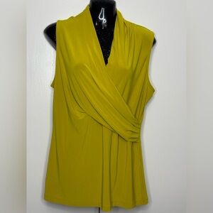 DKNYC Yellow Mustard Sleeveless Draped V-Neck Woman Blouse Size L